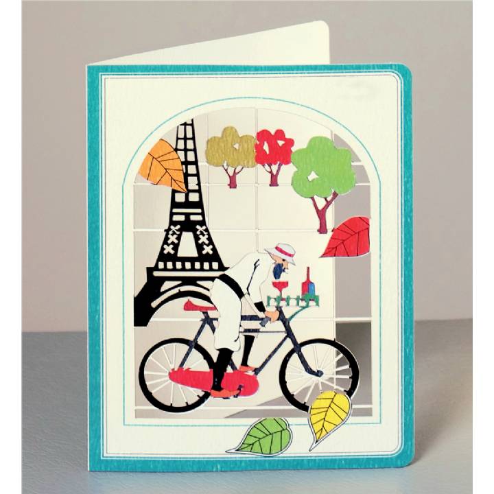 Cyclist with wine in front of Eiffel Tower (pack of 6)