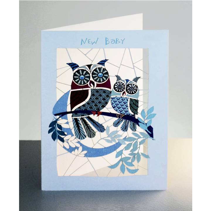 New baby - blue owls and moon (pack of 6)