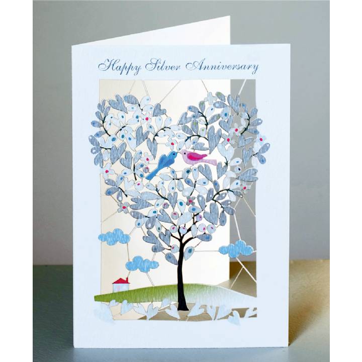 Silver anniversary - heart-shaped tree (pack of 6)