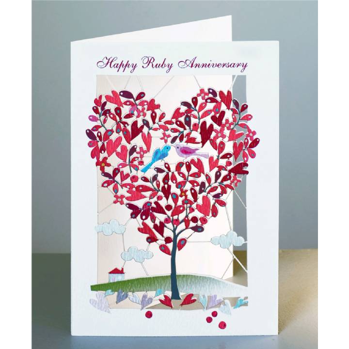 Ruby anniversary - red heart-shaped tree (pack of 6)