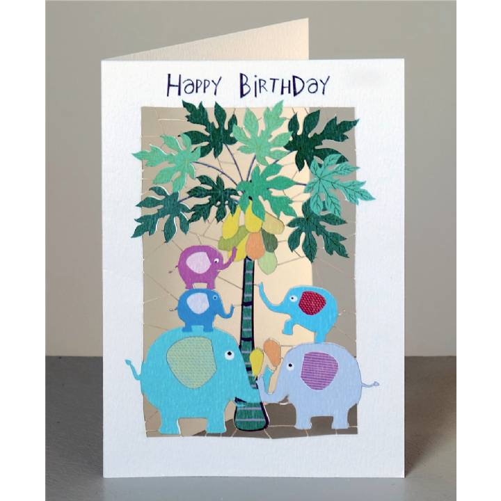 Happy birthday - elephants and papaya tree (pack of 6)