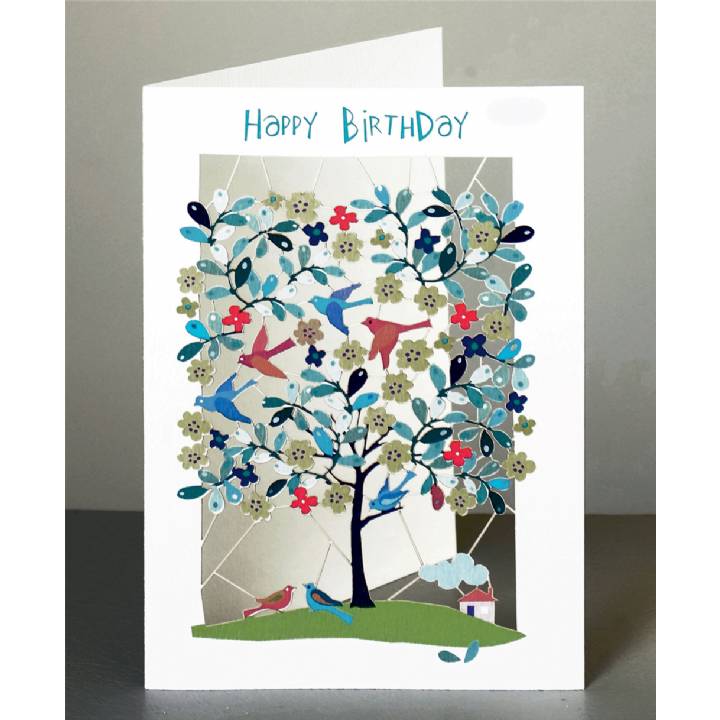 Happy birthday - tree and birds (pack of 6)