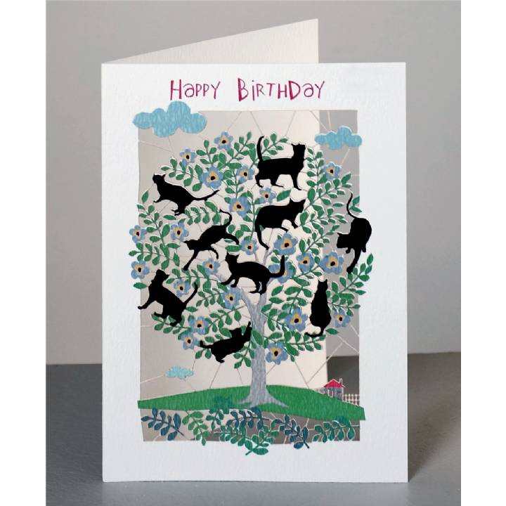 Happy birthday - tree full of cats (pack of 6)