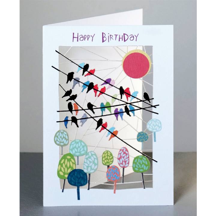 Happy birthday - birds on wires (pack of 6)