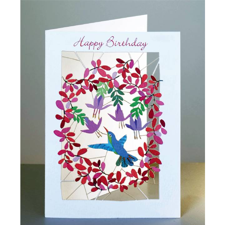 Happy birthday - hummingbird and fuschias (pack of 6)
