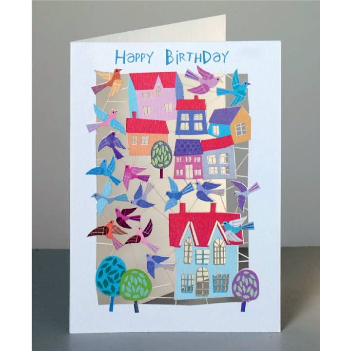 Happy birthday - birds and houses (pack of 6)