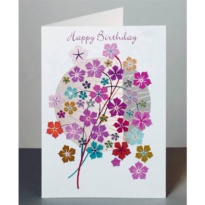 Happy birthday - pink flowers (pack of 6)