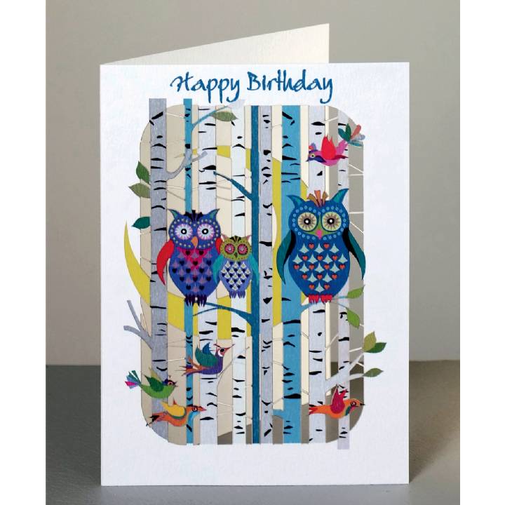 Happy birthday - owls in forest (pack of 6)