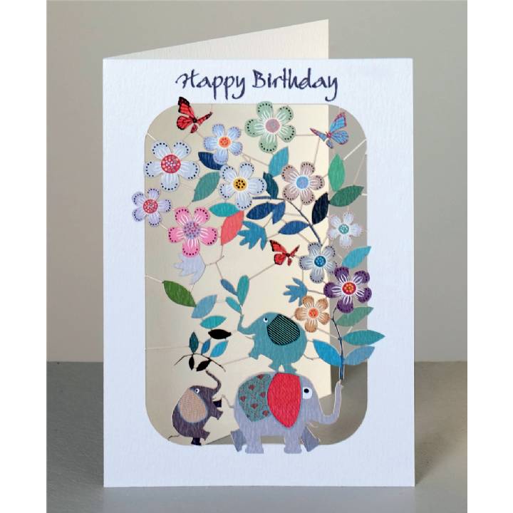 Happy birthday - elephants and flowers (pack of 6)