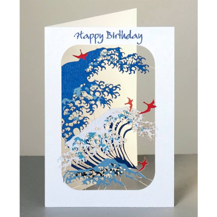 Happy birthday - wave and birds (pack of 6)