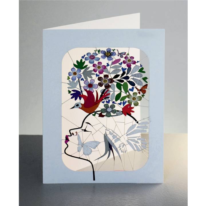 Girls with bird and flowers on her head (pack of 6)