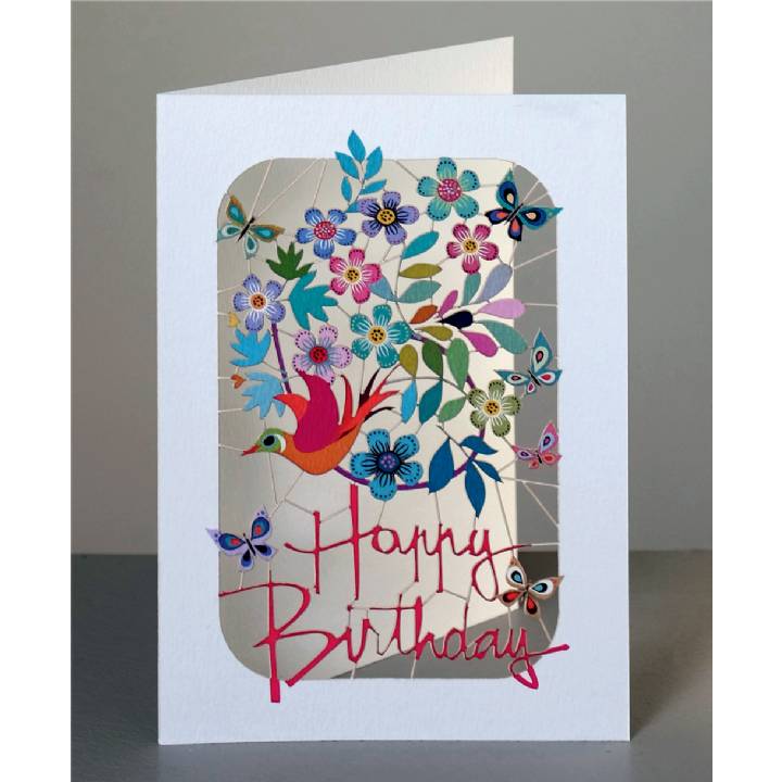 Happy birthday - bird and flowers (pack of 6)