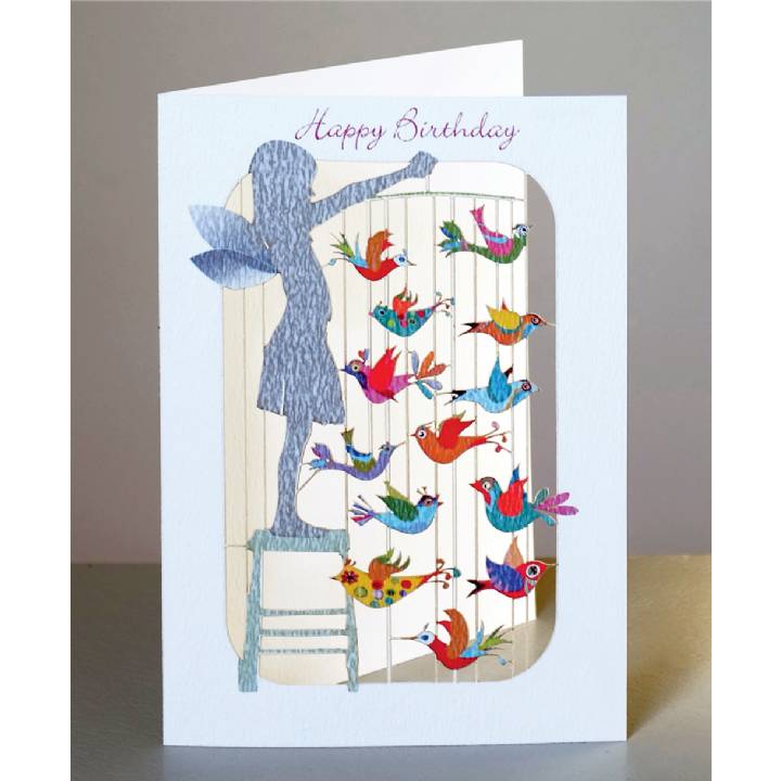 Happy birthday - girl with bird mobile (pack of 6)