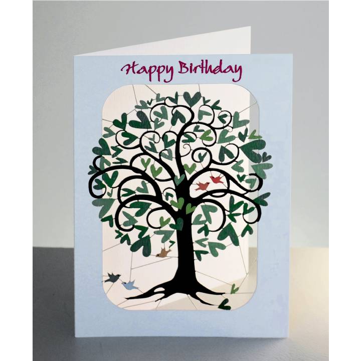 Happy Birthday curling green heart tree (pack of 6)