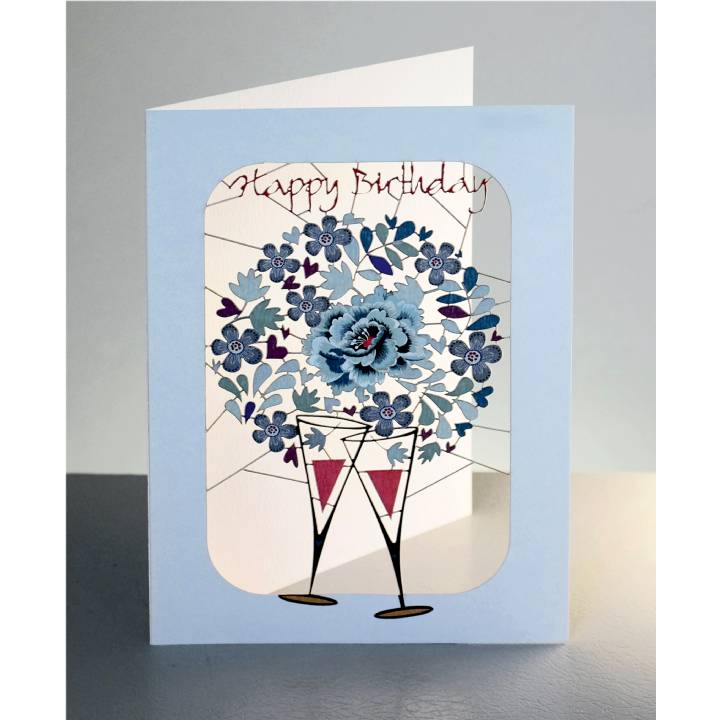 Happy birthday - glasses and blue peony (pack of 6)