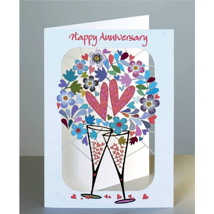 Happy anniversary - glasses and hearts (pack of 6)