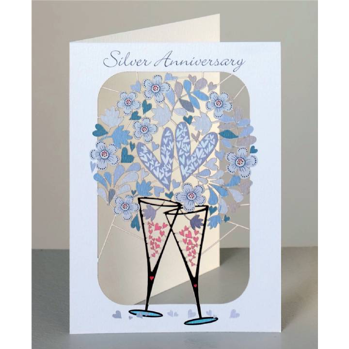 Silver Anniversary - glasses and hearts (pack of 6)