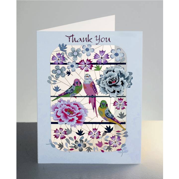 Thank you - budgies and peonies (pack of 6)