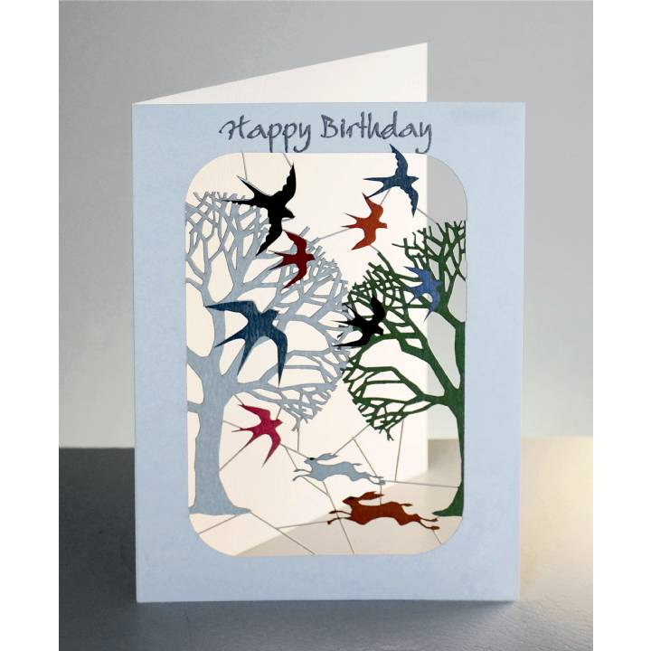Happy birthday - swallows, hares & trees (pack of 6)