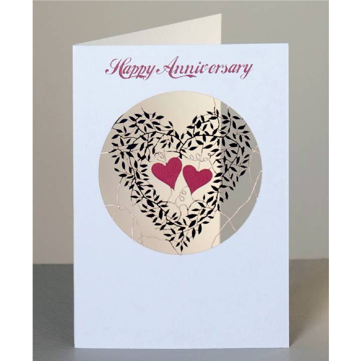 Happy anniversary - two hearts and leaves (pack of 6)