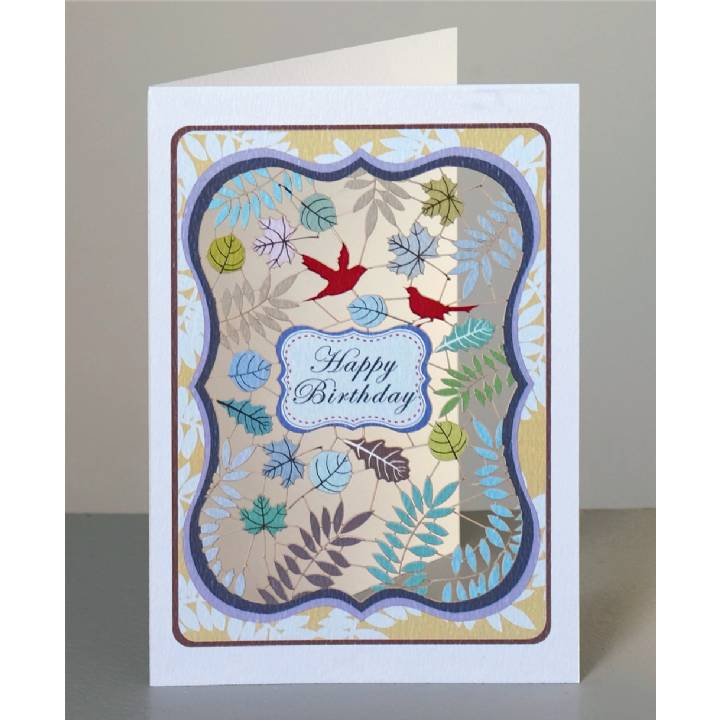 Happy birthday - birds and leaves (pack of 6)