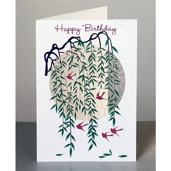 Happy birthday - willow and red swallows (pack of 6)