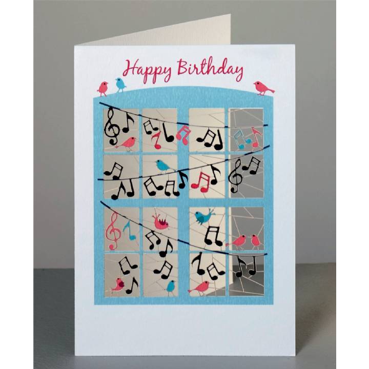 Happy birthday - birds, music, window (pack of 6)