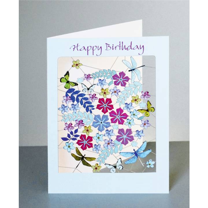 Happy birthday - dragonflies and flowers (pack of 6)