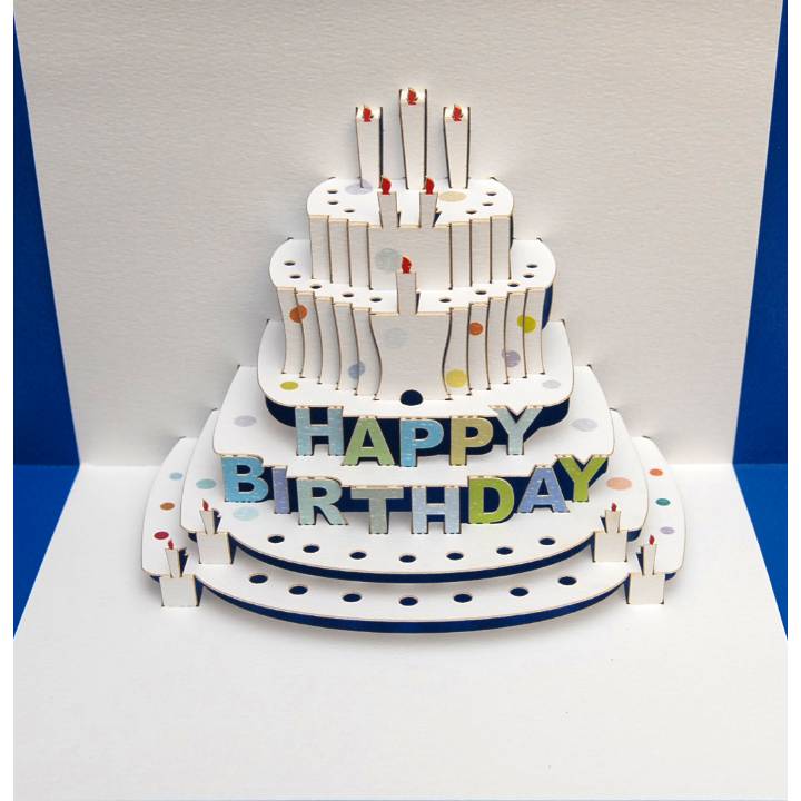 Happy Birthday cake - blue (pack of 6)