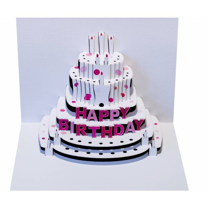 Happy Birthday cake - pink (pack of 6)
