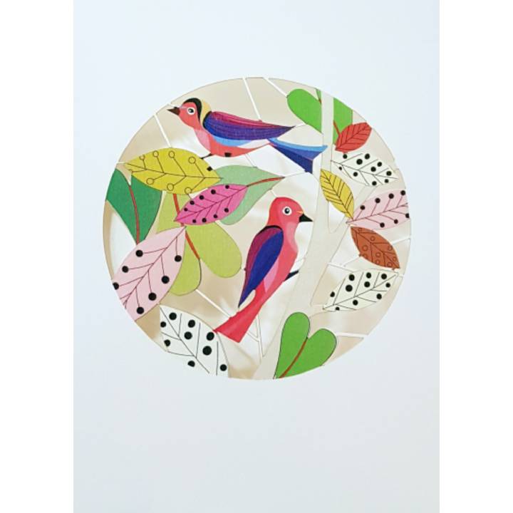 Colourful birds in branches (pack of 6)