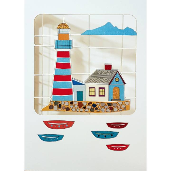 Blue and red lighthouse (pack of 6)