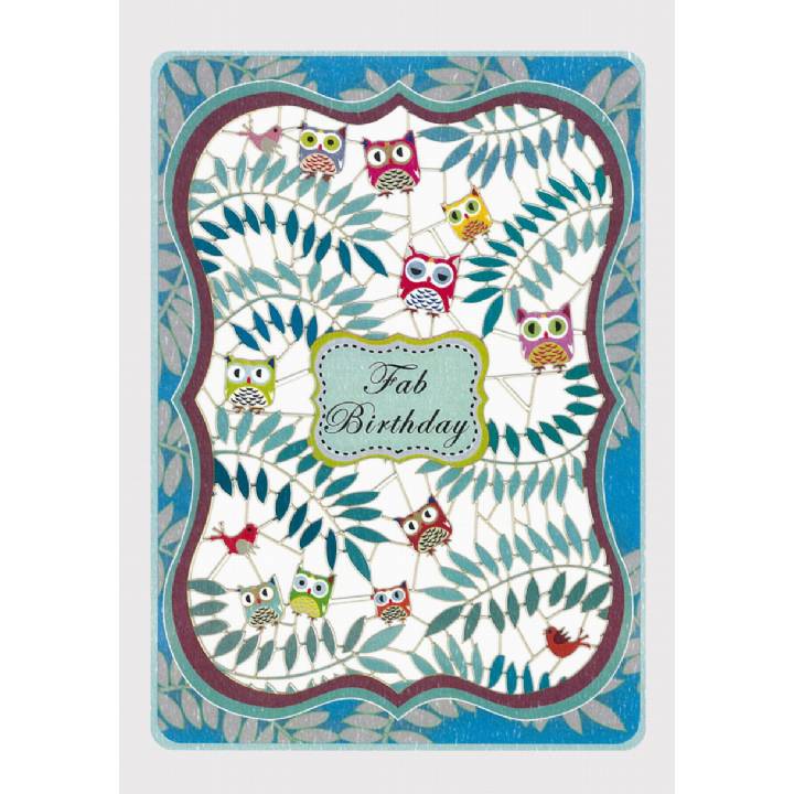Fab birthday - owls in the branches (pack of 6)