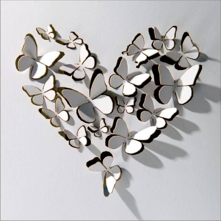 Heart of butterflies - white (pack of 6)