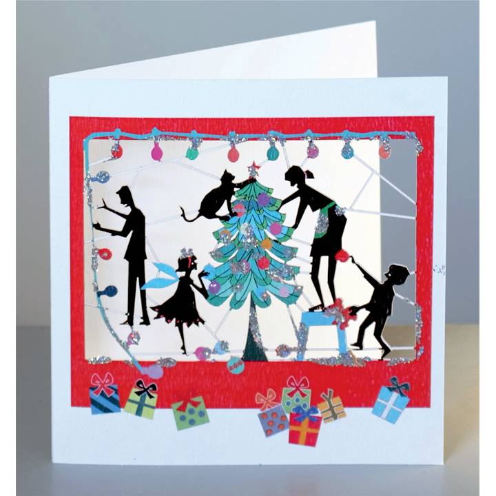 Family decorating a Christmas tree (pack of 6)