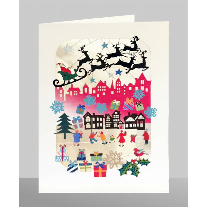 Santa over rooftops (pack of 6)