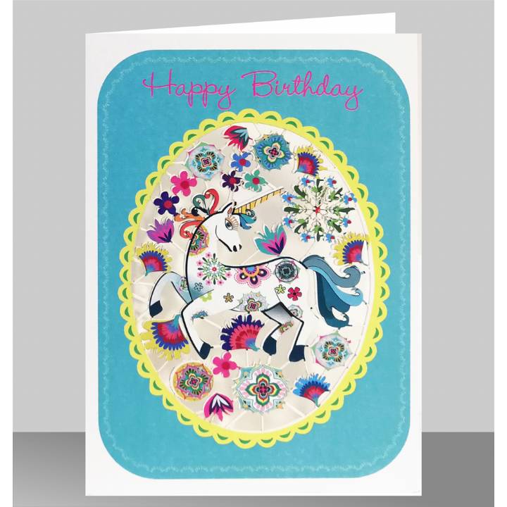 Happy Birthday - Turquoise Unicorn (pack of 6)