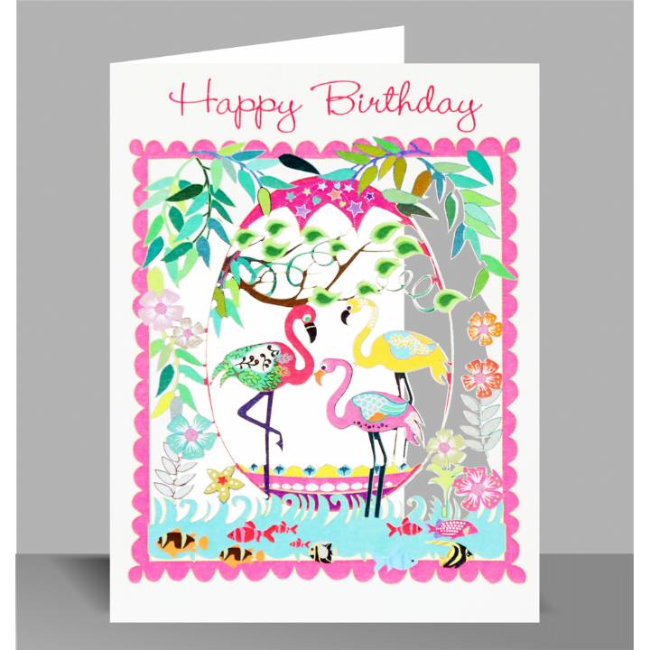 Happy Birthday - Three Flamingos (pack of 6)