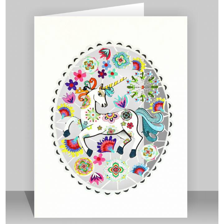 Unicorn in a grey oval (pack of 6)