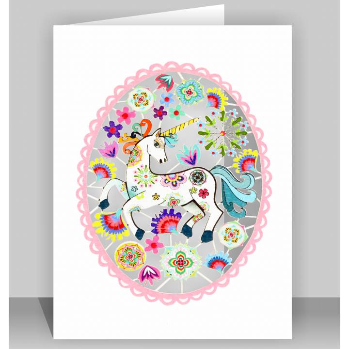 Unicorn in a pink oval (pack of 6)