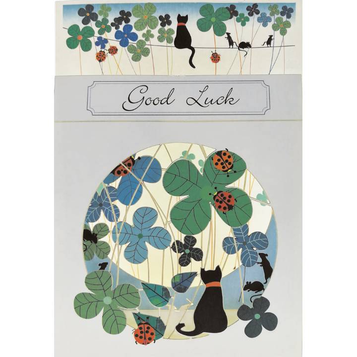 Good Luck - black cat, clover and  ladybirds (pack of 6)