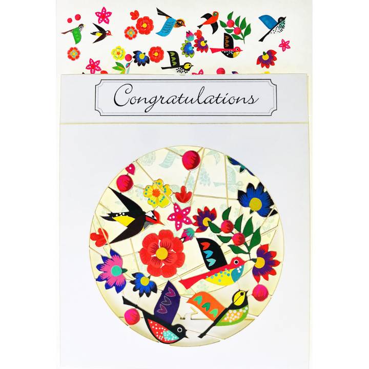 Congratulations - birds and flowers (pack of 6)
