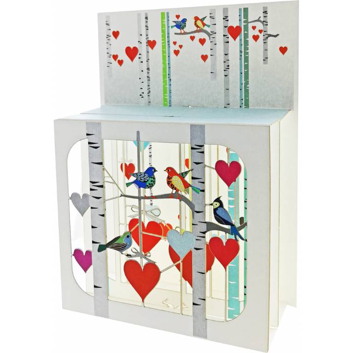 Woodland birds and hearts (pack of 6)