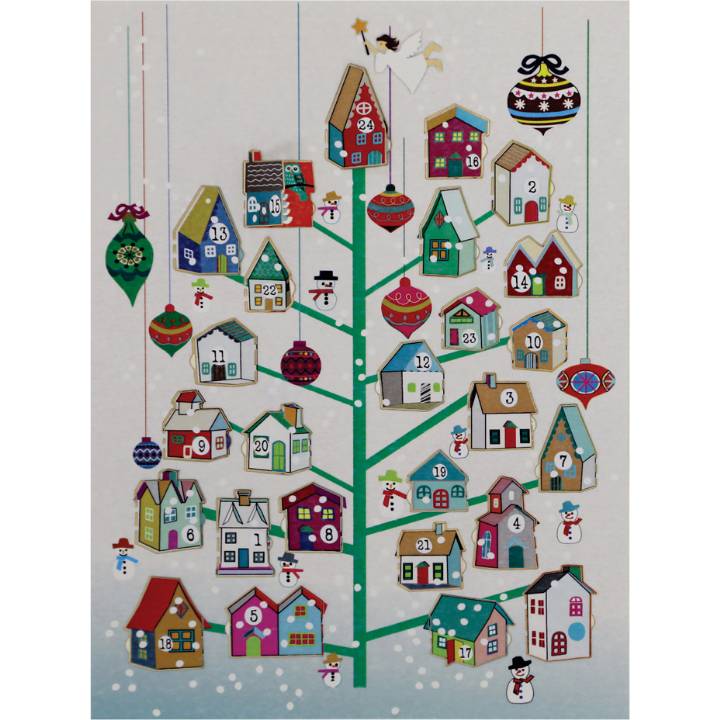 Advent Calendar - green tree with houses (pack of 6)