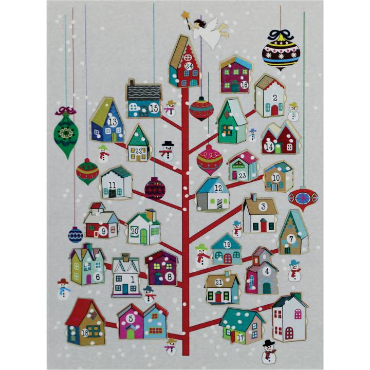 Advent Calendar - red tree, houses (pack of 6)