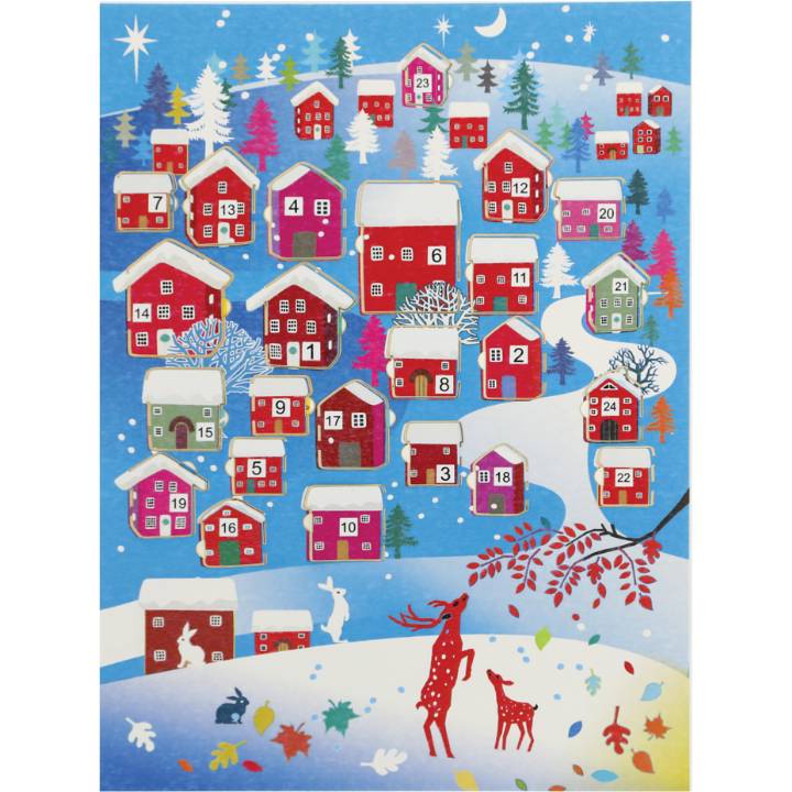 Advent Calendar - red deer, houses (pack of 6)