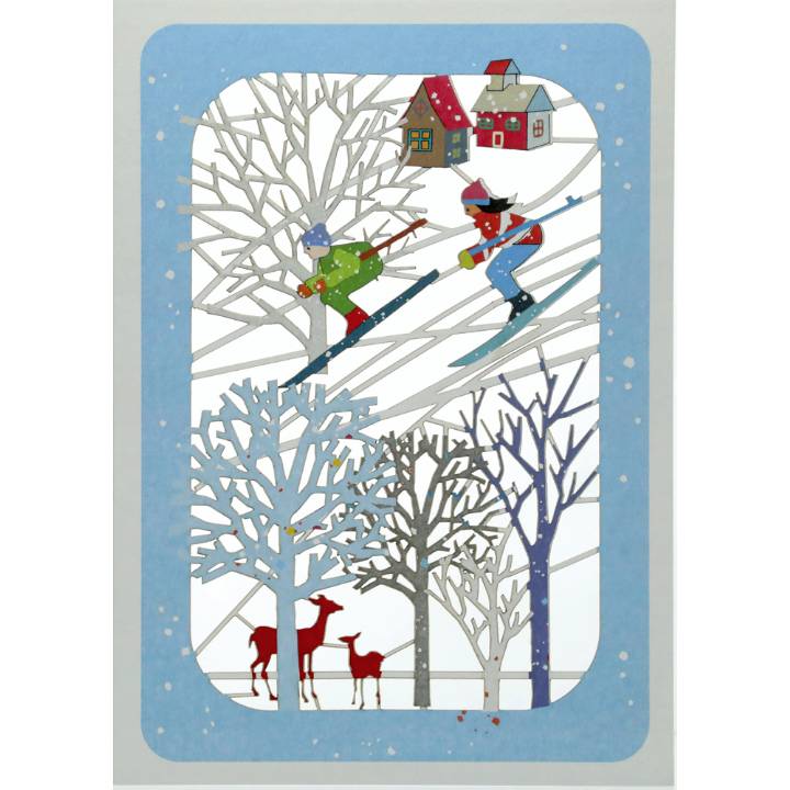 Skiers and trees (pack of 6)