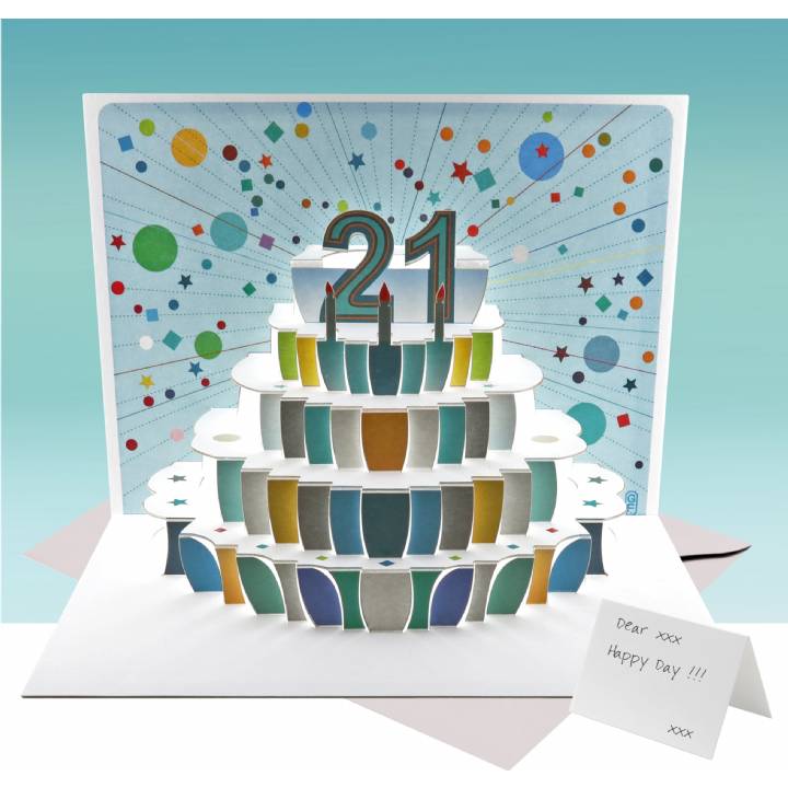 Age 21 birthday cake card (pack of 6)