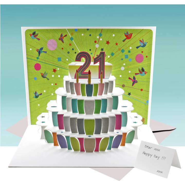 Age 21 birthday cake card (pack of 6)