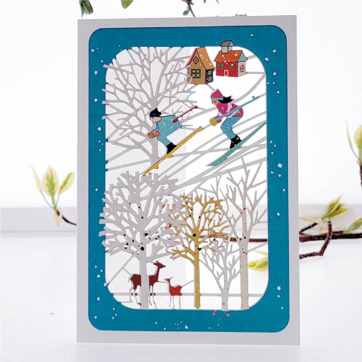 Skiers and trees (pack of 6)